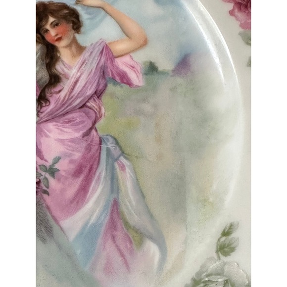 Victorian Limoges Porcelain Portrait Plate Women Roses - Picture 7 of 9